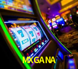 Una escena digital vívida inspirada en casino con MXGANA mostrado prominentemente, luces brillantes, fichas, cartas y acentos dorados.